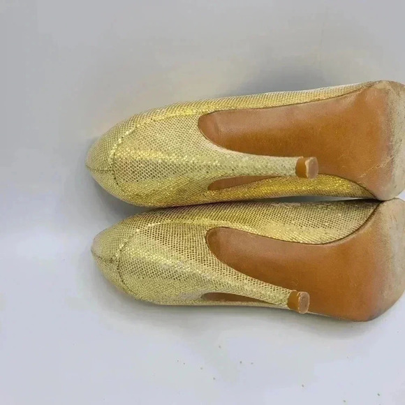 Vintage Stuart Weitzman Martinique Gold Glitter Pointed Toe Stiletto Heels 7.5 - Picture 14 of 16